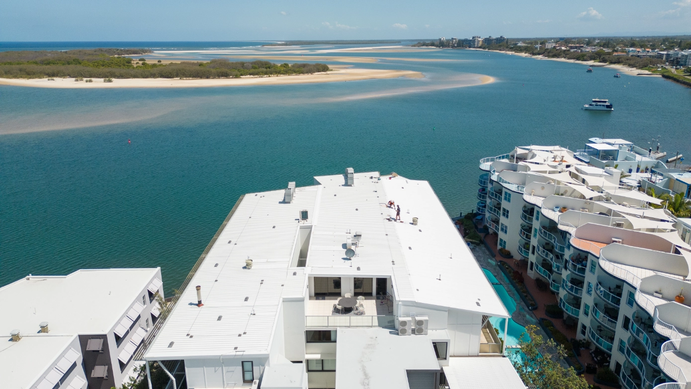 waterfront property roof restoration aerial